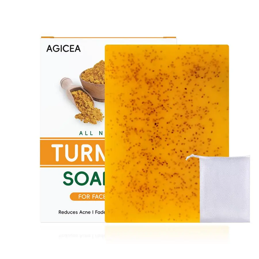 AGICEA Turmeric & Kojic Acid Brightening Soap 4 oz Bar for Dark Spot Reduction Hyperpigmentation Safe Everyday Use All Over Body