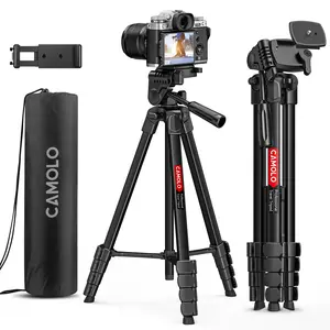 CAMOLO Phone Tripod, 67”Camera Tripod DSLR Tripod for Travel, Aluminum Camera Tripod with Travel Bag, Vlogging Camera Cell Phone Tripod, Video Photography for YouTube