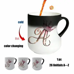 26 Letters Color Changing Ceramic Mug, Personalized Initial Crown, Heat Sensitive Coffee Mug, Magic Temperature Reveal, Birthday Gift for Women Mom Her