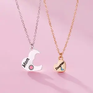 Mom Daughter Sun and Moon Heart Necklace Set – Matching Pendant Jewelry for Mother and Child, Symbol of Eternal Love, Two Piece Gold & Silver Tone Chains – Perfect Birthday Gift, Mother’s Day Gift, Christmas Gift, Jewelry for Mom and Daughter