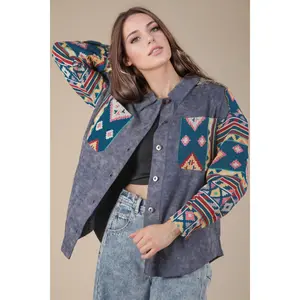 Denim Aztec Print Jacket