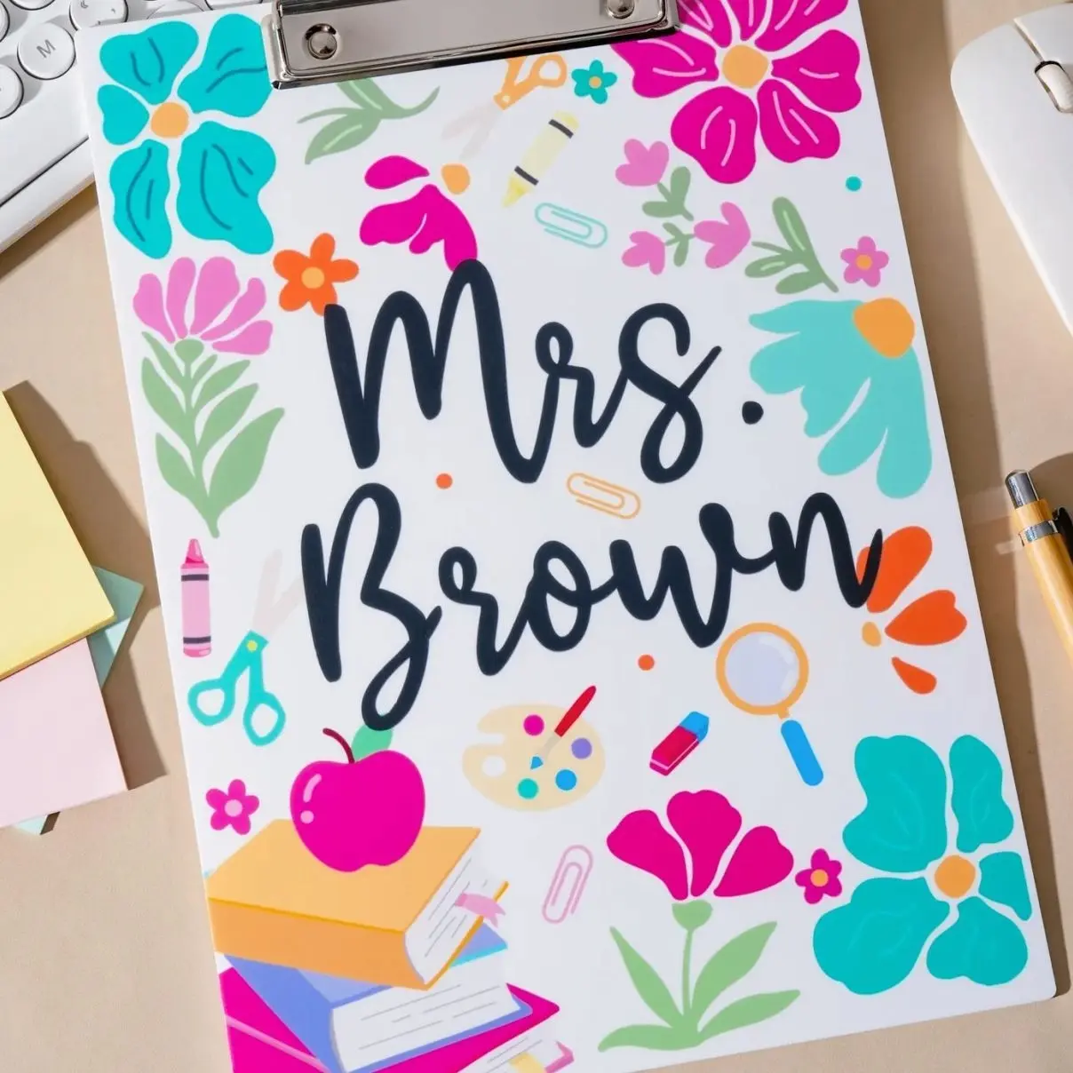 Personalized Florals Teacher Clipboard, Custom Name Acrylic Paper Clipboard,  Back To School Gift