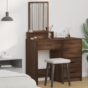 vidaXL Vanity Table Brown Oak Solid Oak Wood 19.7 x 16.1 x 55.1 in