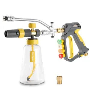 【fathersdaygift】FIXFANS Car Wash Foam Cannon Sprayer, 5000psi Car Wash Equipment & Pressure Washer Accessory with 1/4" Quick Connect Dual Connector, Double Tip, Short Handle, 5 Nozzle Tips, Brass Core, Switch Mode Kit, Car Detailing Accessories