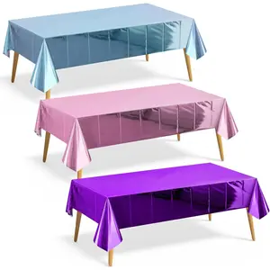 3 Pieces Pink & Light Blue & Dark Purple Foil Tablecloth 54*72inch Birthday Table Cloths Disposable Waterproof Table Cover for Halloween Christmas Wedding Graduation Supplies