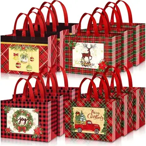 Christmas Gift Bags with Handles Set – Foldable, Waterproof & Reusable | Multi-Color Holiday Shopping Bags, Xmas Party Supplies 7 Gift Wrapping for Presents & Goodies