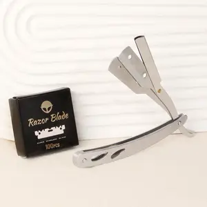 Men's Razor with Blade, 2 Counts Professional Straight Edge Razor with Blade, Durable Shaving Tool for Men, Perfect for Beard Care and Accessories