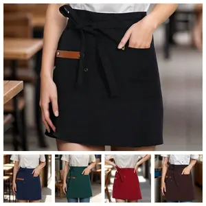 Waiter Half Apron Waterproof Oil-Resistant Kitchen Work Waistcoat, Canvas Restaurant Service Apron, Professional Chef Uniform, Basic