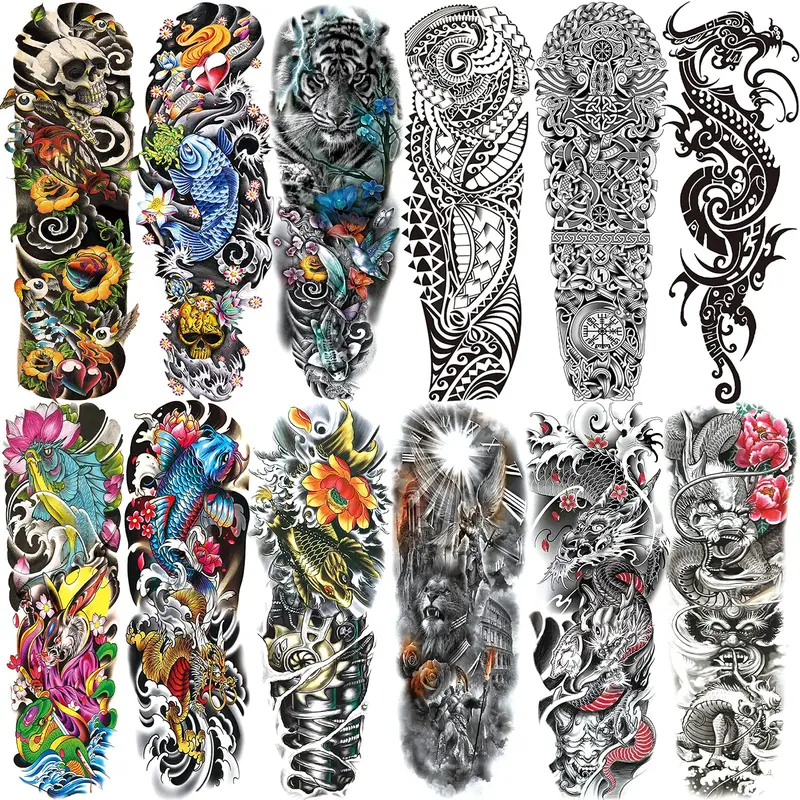 Temporary Sleeve Tattoo for Men and Women (L19“xW7”),Waterproof Realistic Fake Tattoos Long lasting,Halloween Full Arm Temporary Tattoos