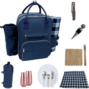 Double-Person Picnic Backpack with Blanket – 12-in-1 Insulated Picnic Basket Backpack Set‬ Wine rack, cutlery and cheese plate--luxury couple's picnic backpack, suitable for outdoor use‬ Adventure,