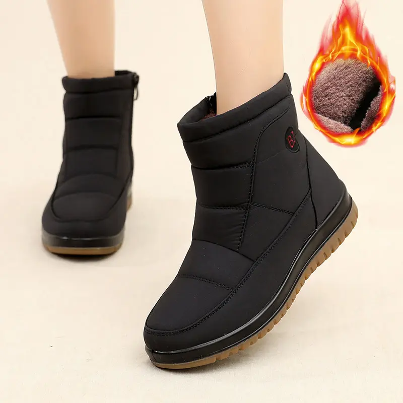 Women's Elegant Ankle Winter Boots - Fleece-Lined, Slip-Resistant PU Sole, Chunky Block Heel, Zipper Closure, Black Round Toe, Sturdy Construction, Casual Outdoor Cold Weather Footwear