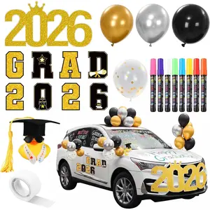 Junkin 39 Pcs Graduation Car Decoration Grad 2026 Magnet Balloon 8 Color Liquid Chalk Marker Car Sign Rubber Grad Cap Duck Set for Class of 2026 High School Senior College Prom Party Parad Float Decor