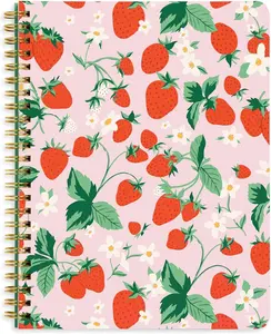 Rough Draft Mini Spiral Notebook with Saying, 8.5" x 6.75" with Pockets and 160 Lined Pages, Strawberry Fields