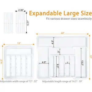 Organizer Expandable Kitchen Utensil Drawer Organizer with 9 Compartment Large Cutlery Organizer Tray for Forks Knives Plastic Transparent 13" - 22" W,14.5" - 19" L