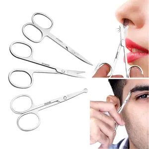 3 Pack 3.5 Inch Safety Round Tip Beauty Scissors, Stainless Steel Curved Blade Facial Grooming Scissors, Precision Trimming Scissors for Eyebrow, Nose Hair, Ear Hair, Beard and Dry Skin Cutting