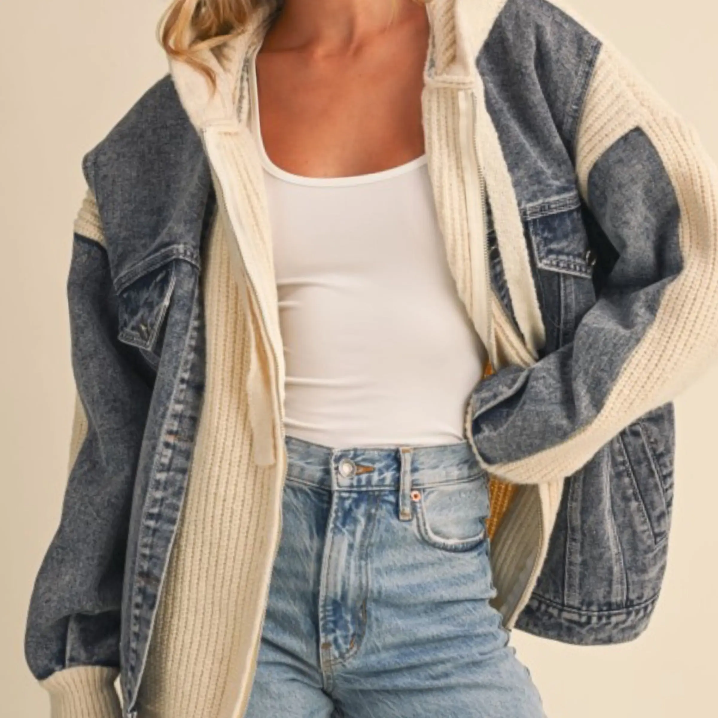Yours Truly Denim Sweater Contrast Jacket