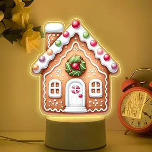 Acrylic LED Night Light, Glowing Gingerbread House, Christmas Theme, USB Powered, Warm Light, Button Control, Perfect for Bedroom Decor