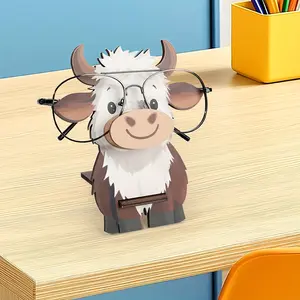 Wooden Highland Cow Eyeglass Holder, Cute Animal Decorative Design, Durable Wood Structure, Small Bedside Table Home Decor, Birthday Gift for Women