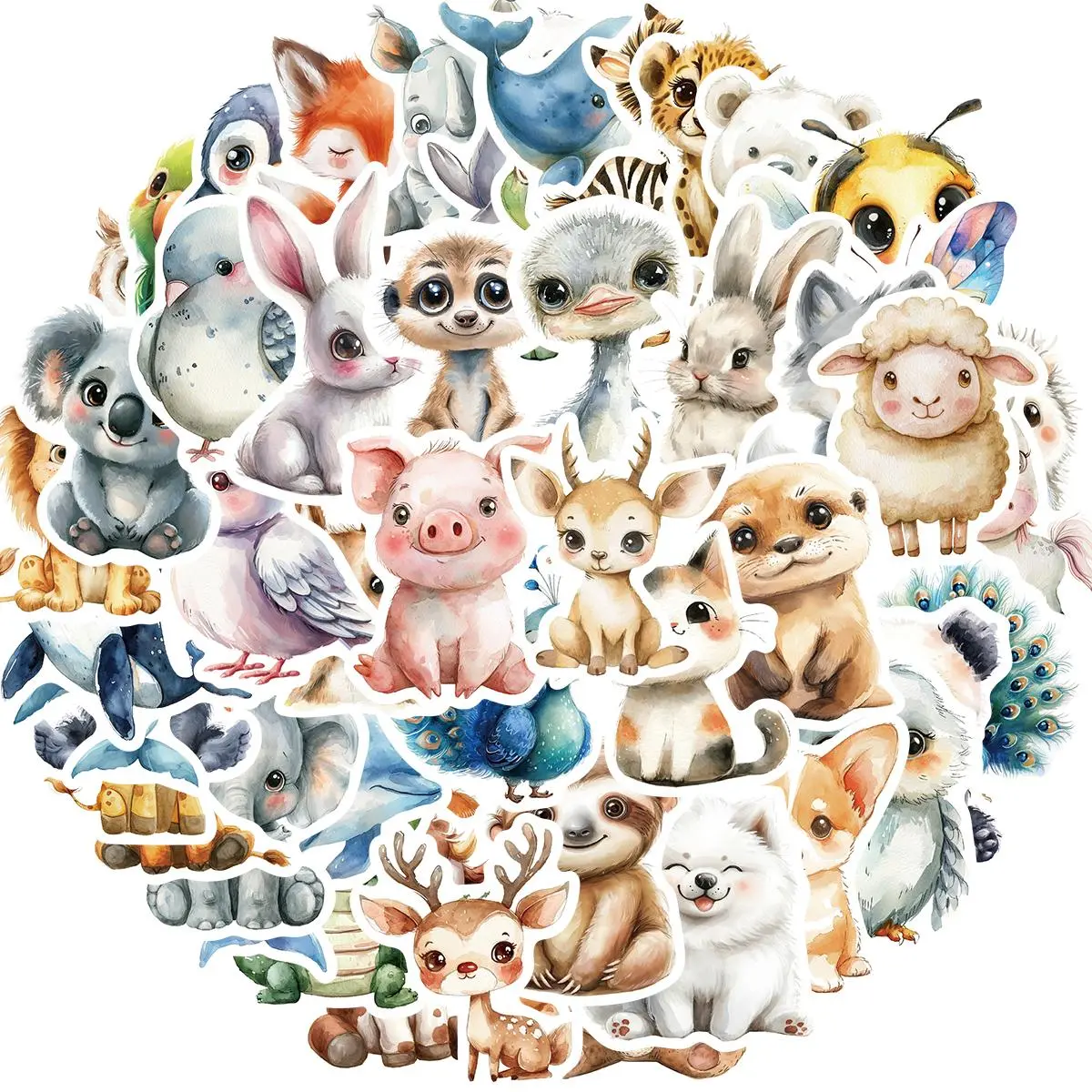 Watercolor Wildlife Animal Sticker, 50pcs/set Vinyl Waterproof Aesthetic Jungle Safari Animal Sticker, Decorative Sticker for Water Bottle, Laptop, Scrapbooks