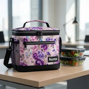 Nurex Insulated Lunch Box Men Women Lunch Bag for Work School, Leakproof Soft Cooler Tote Adult Large Lunch Pail Kids Boys Girls Picnic Beach Food Bag with Shoulder Strap Purple Floral
