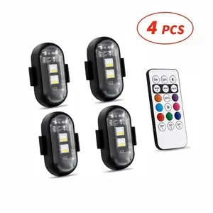 4pc/set RGB Led Aircraft Strobe Light Remote Wireless Motorcycle Flash Light Warning Lights for Bike Car Multifunctional，Durable design, easy installation.
