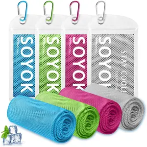 4 Packs Cooling Towel, 40" x 12" Microfiber Cooling Towels for Neck and Face, Soft Breathable Gym Towel for Working Out with Waterproof Bag & Carabiner, Sweat Towels for Running, Yoga, Travel, Climb