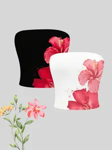 Fashion Comfortable Summer Trend Women's Printed Halter Two-Piece Set, Casual Fitted Top and Skirt, All Seasons Wear