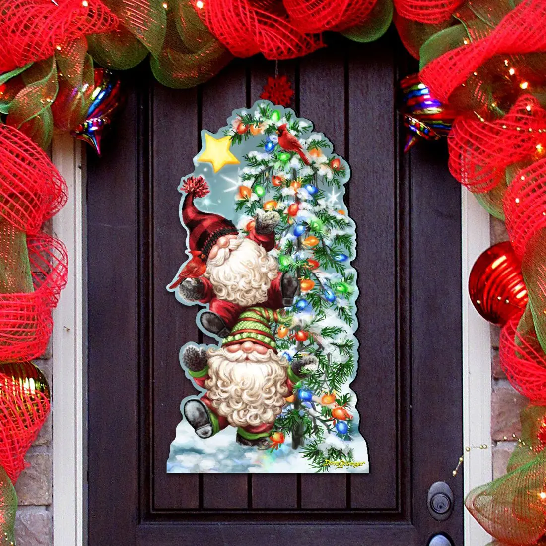 Designocracy 8461064H-DG Artistic Christmas Wall & Window Decoration, 24x18 in, Trimming the Tree Holiday Door Decor Gift
