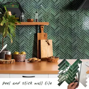 1/5/10/30pcs Green Herringbone 3D Self-adhesive Wall Tile Heat Resistant Peelable Kitchen Backsplash Waterproof Bathroom Wall Ti