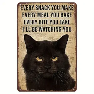 Charming Cat and Food Metal Tin Sign Perfect Gift for Cat Lovers Vintage Kitchen Wall Decor 8x12 Halloween and Christmas Decorations