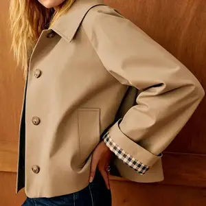 Women's oversized cut trench coat, lightweight single breasted barn jacket, autumn trench coat, fashionable jacket with grid lining # workwearRAIMENTRY