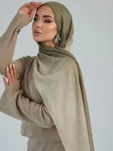 Fashion Gradient Single-Sided Print Rayon Hijab, Elegant Women's Headscarf, Muslim Daily Wear, Breathable Beach Long Shawl