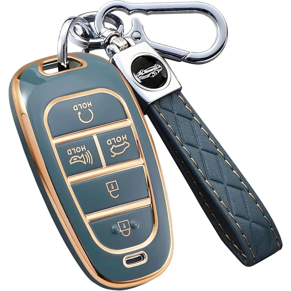 For Hyundai Key Fob Cover with Keychain-Premium TPU Key Case Shell for 2022-2024 Hyundai Sonata, Tucson, Santa Cruz-Remote Smart Car Key Fob Protector (5 Buttons, Gray)