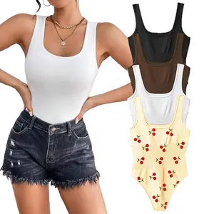 【Limited time deal】Women's 4-Pack Seamless Ribbed Bodysuits Sleeveless Square Neck Tanks Trendy