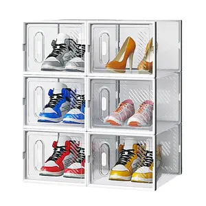White Medium 6PCS 35x25x19cm Shoebox, Plastic, Grid, Free Combination