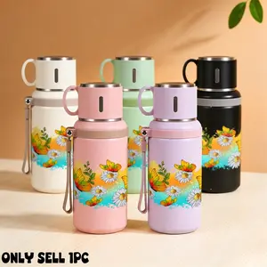 1 pc, 20oz Insulated Water Bottle, Stainless Steel Vacuum Flask with Cup Lid, Portable Vacuum Flasks, Double Wall Insulated Travel Mug, Insulated Drinkware, Portable for Outdoor Hiking Cycling School Office, Gift for Lovers Friends Family