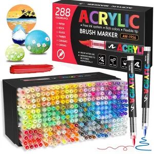 Premium Acrylic Brush Marker Set, 240/288 Vibrant Colors, Direct-Flow Ink System, Soft Tip for Art, Journaling & Graffiti, Perfect for Students Perfect Gift