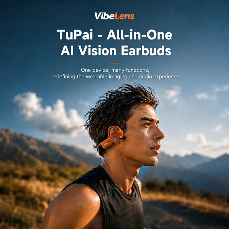 VibeLens Bone Conduction Camera Earphones - 13MP 4K 6-Axis Stabilized POV Video, IP68 Waterproof, Voice&Manual Shoot Trigger, 32GB Storage, Open-Ear Bluetooth V6.0 Sport Headset for Cycling, Diving
