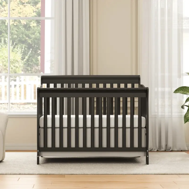 Baby Crib 5 In 1 Convertible Wooden Cribs Converts To Toddler Bed Daybed And Full Size Bed With 4 Mattress Height Settings Essential Nursery Furniture For Newborns