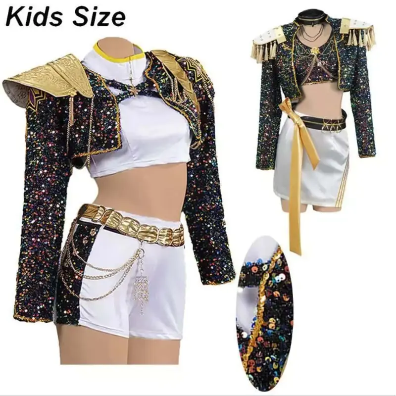 2025 KPop Demon Hunter Cosplay Gold Costume Cartoon Demon HunterCostume Year Fantasy Halloween PartyDance Costume Birthday Gift Girl GroupSong Clothes Dance Moms Fan Dance Costume