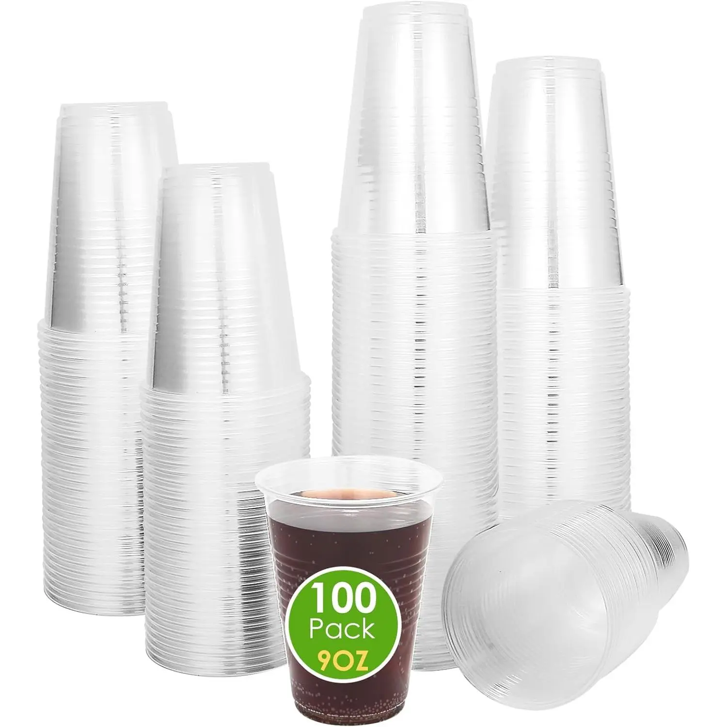 100 Pack 9 Oz Clear Plastic Cups, Durable hot cups, Disposable Cups, Disposable Drinking Cups, Water Cups, Party Cups