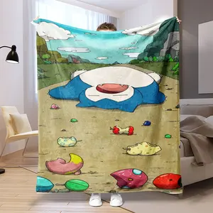 Pokémon Cubchoo Sleeping Scene Flannel Blanket, Soft Warm Anti-Pilling, Ideal for Naps Camping Travel, Flannel Throw Blanket