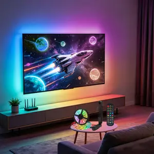 1 set of 16.4FT gaming lights TV LED lights USB LED light strips decorative LED designs TV LED backlighting color synchronization with a camera to capture the TV screen colors smart 5050RGB+IC wireless remote control for synchronization with music