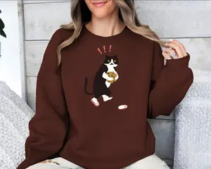 Women's Fashionable Solid Color Printed Long Sleeved Sweatshirt