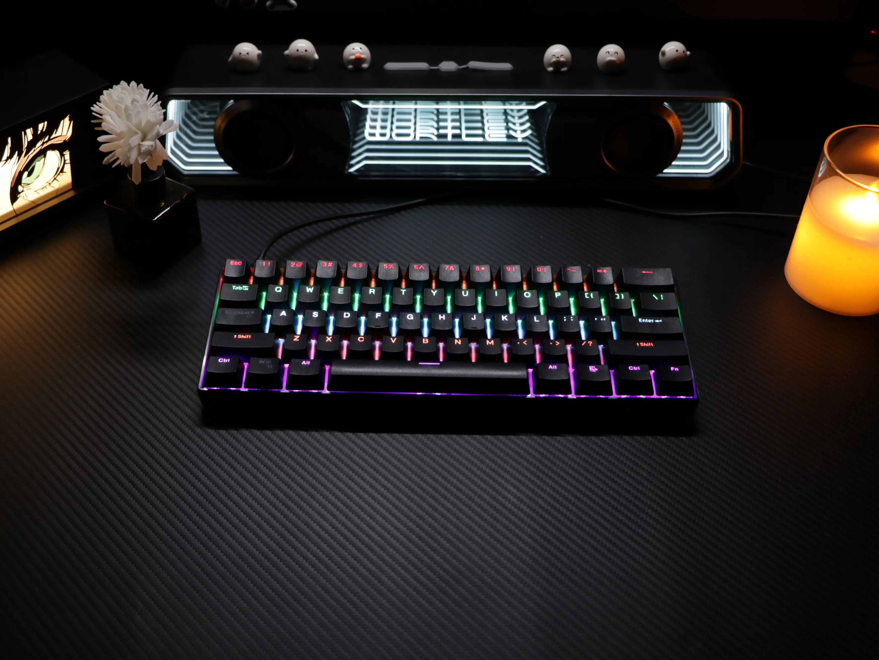 61-Key Hot-Swappable Mini Mechanical Keyboard (Black) – 60% Layout, Wired Type-C Connection, RGB Backlighting, Linear Blue or Red Switches (User-Replaceable/DIY), Ergonomic Design; Compatible with iPad, Mac, PC, and Xbox.