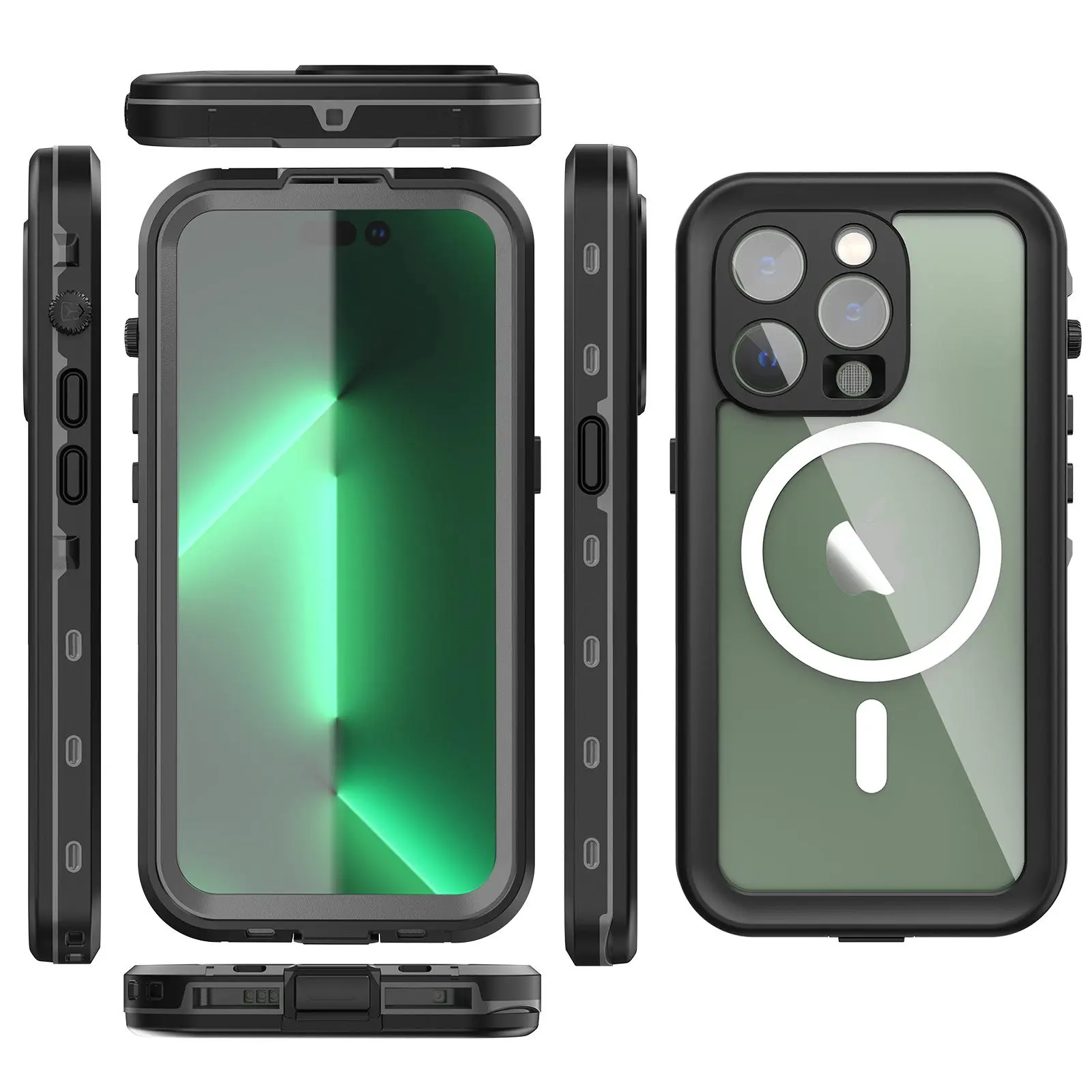 Fin For iPhone 17 Pro Max Shellbox-Waterproof and Dustproof Case for iPhone Magnetic Charging Diving Underwater 360 Full Cover IP68 16 15 14 13ProMax Plus