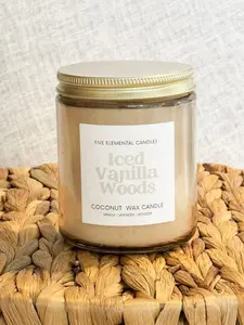 Iced Vanilla Woods Coconut Wax Candle - Five Elemental Candles with Vanilla, Lavender, Woodsy, and Musk Notes - Decor