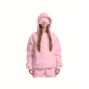 ZQ-Women's Built-In Eye Mask & Blanket Hooded Sweater - Travel Hoodie with Hidden Pockets, Soft Stretchy Loose-Fit Pullover for Fall/Winter, Multi-Color Options - Ideal for Airplane, Home, Or Casual Attire - Comfortable Casual, Relaxed Fit for Women