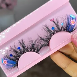 Bloom Spring Strip Lashes - Blue & Pink Glitter Flower Lashes, Lightweight & Comfortable, Easy to Apply, Perfect for Garden Parties & Music Festivals - Eyelashes, Eyelash Extensions, Eyelash Extension, Cosmetic, Makeup, Eyelashes Extensions