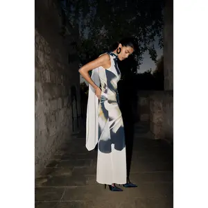 Dakota Chiffon Maxi Dress With Scarf - Ivory Oversized Floral Print
